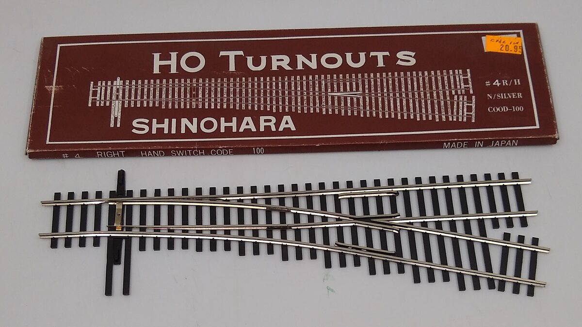 Shinohara Track 102 HO Code 100 Nickel Silver #4 Right Hand Turnout Switch Track