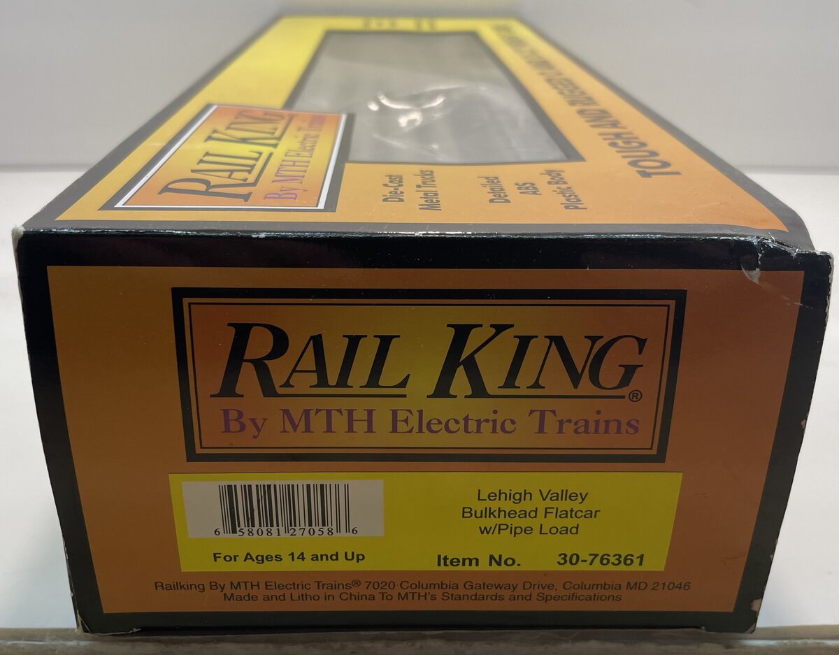 MTH 30-76361 Lehigh Valley Flat Car w/Bulkheads & Pipe Load