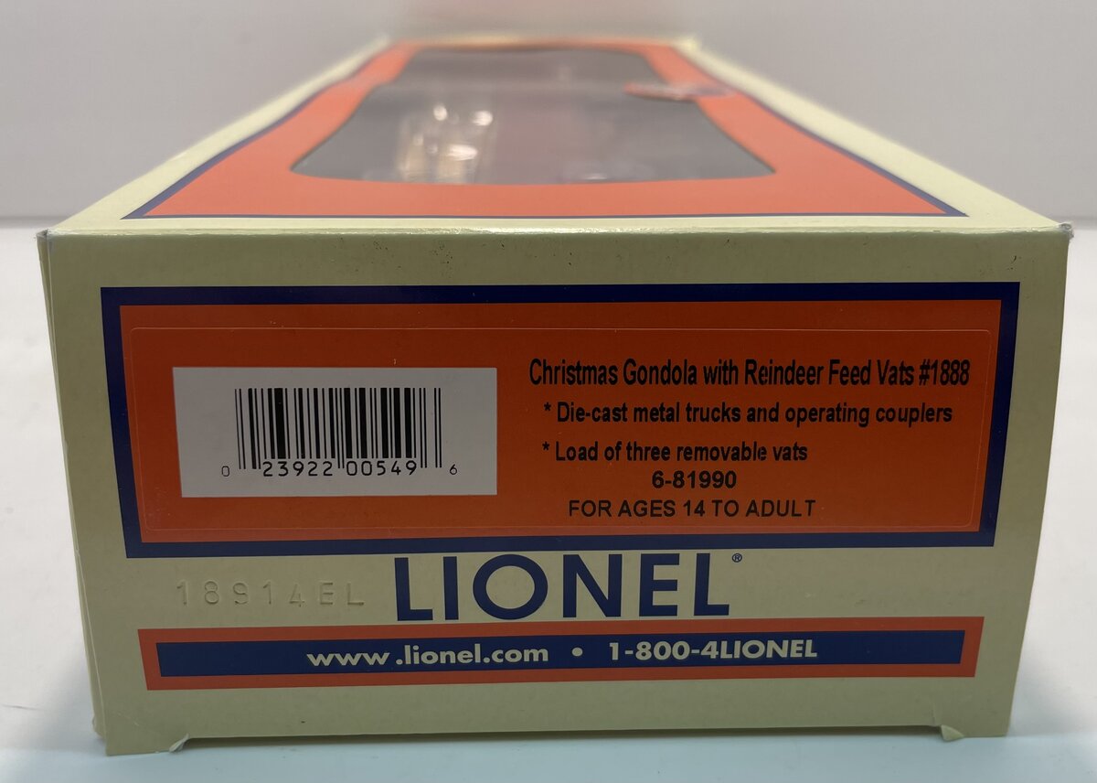 Lionel 6-81990 O Gauge Christmas Gondola with Reindeer Feed Vats #1888