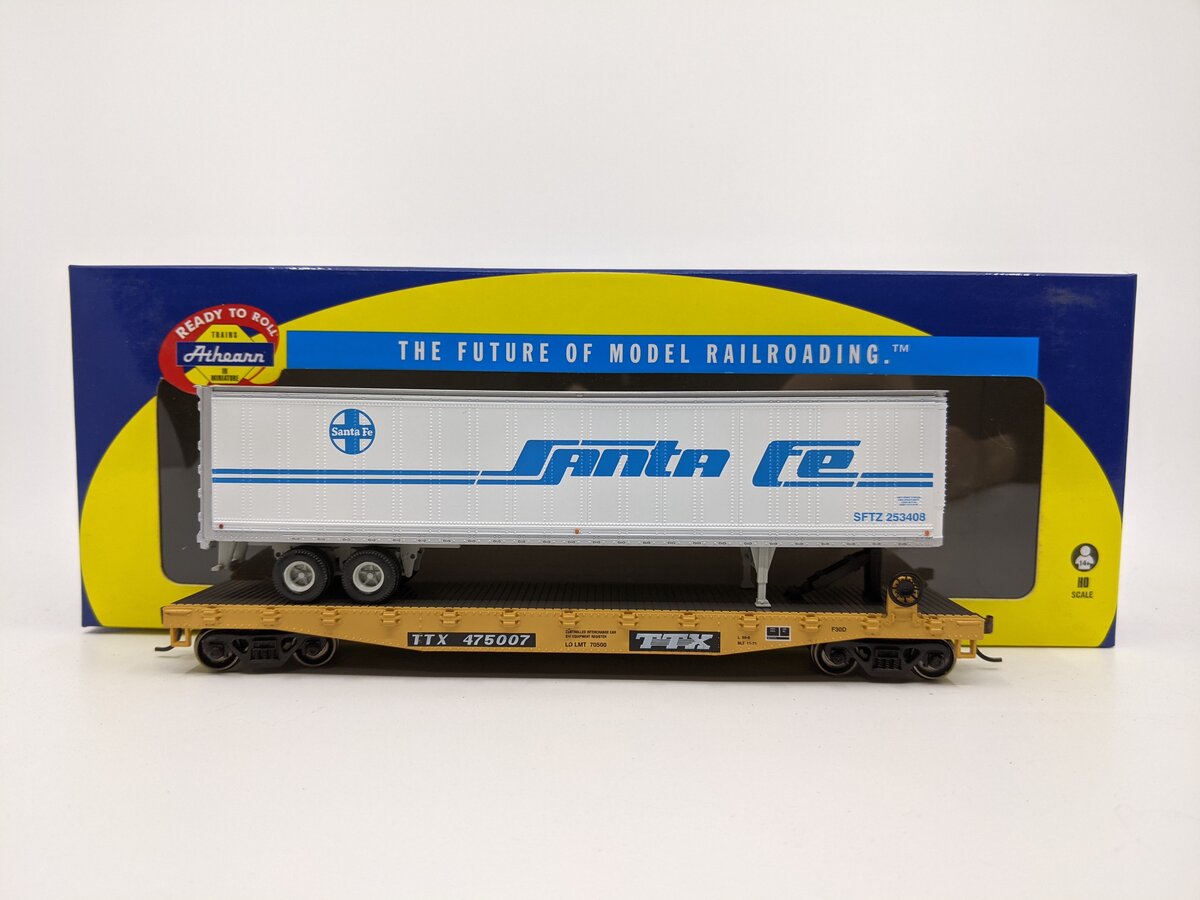 Athearn 29293 HO Scale TTX 50' Flat Car #475007 w/ ATSF 45' Trailer