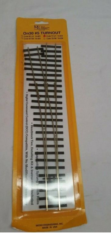Micro Engineering 14-453 On30 Scale Code 70 #5 Frog Left Hand Switch Turnout
