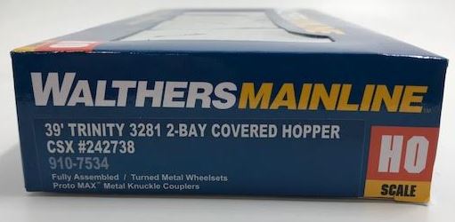 Walthers 910-7534 HO Scale CSX 39' Trinity 3281 2-Bay Covered Hopper #242738
