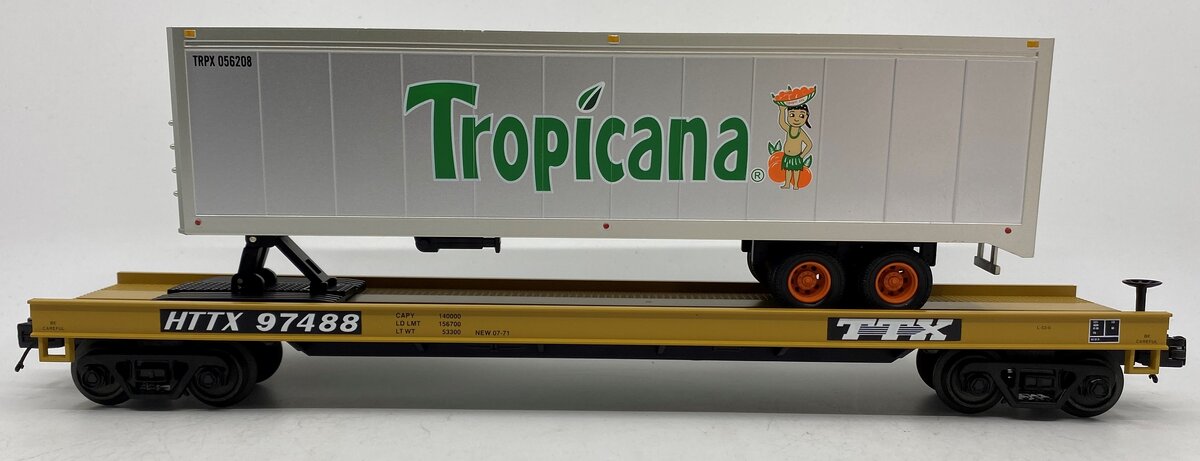 MTH 20-95397 O TTX Flat Car with 40' Trailer #97482