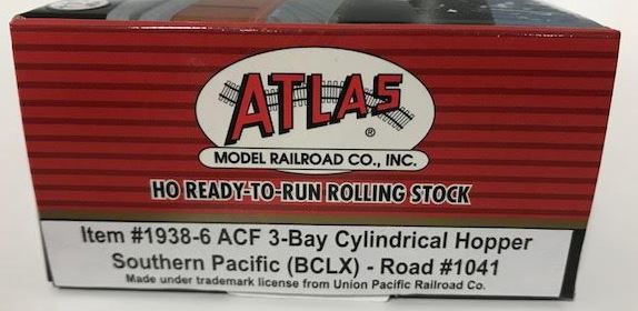 Atlas 1938-6 HO Scale Southern Pacific ACF 3-Bay Cylindrical Hopper #1041