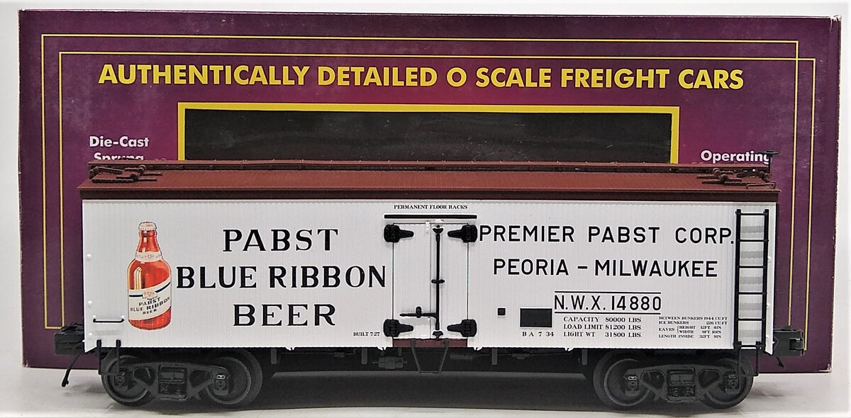 MTH 20-94434 O Pabst Blue Ribbon 36' Woodside Reefer #14880