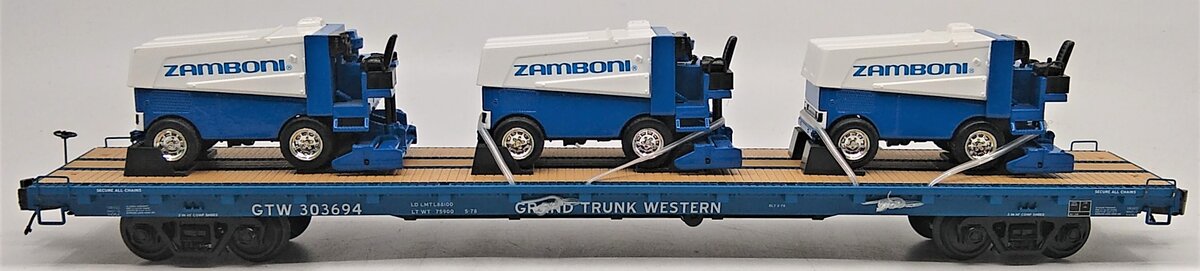 MTH 20-98642 GTW 60’ Flat Car with 3 Zambonis