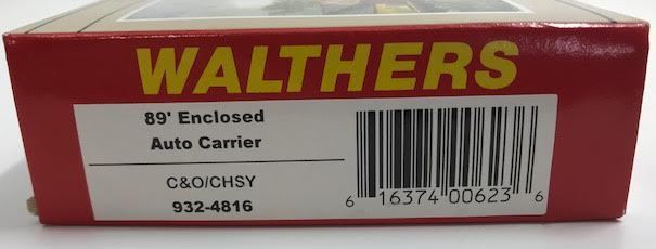 Walthers 932-4816 HO C&O/CHSY 89' Enclosed Auto Carrier Road # 940010 Kit