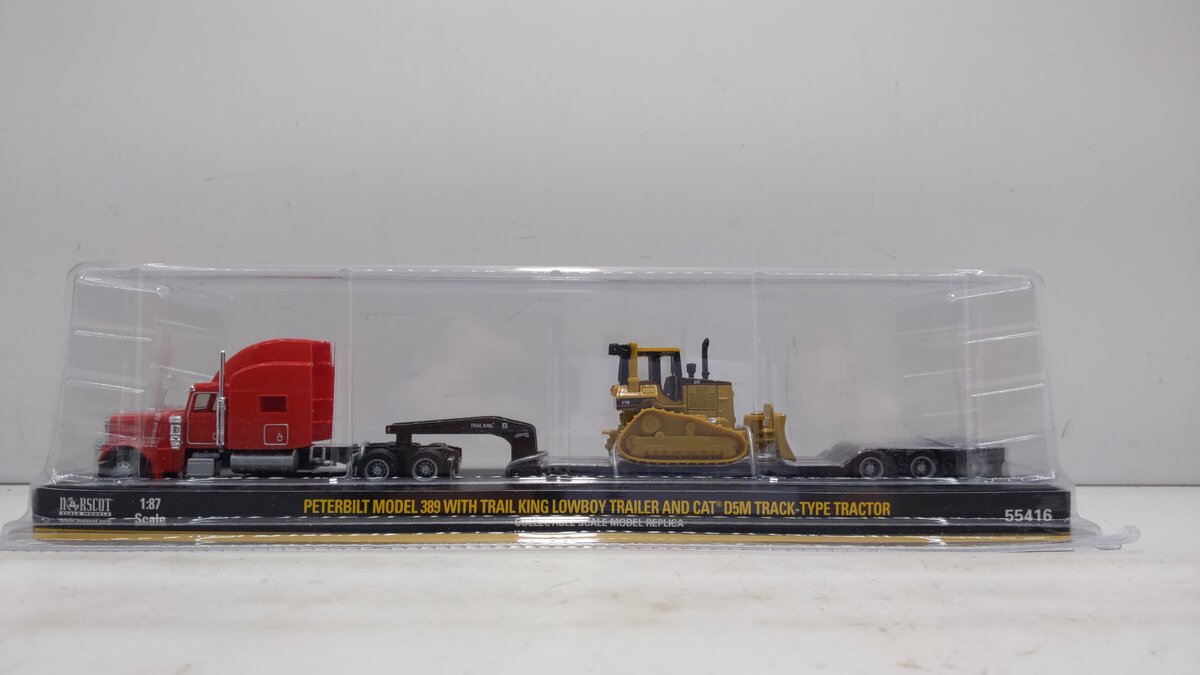Norscot 55416 1:87 Peterbilt 389 W/Trail King Lowboy Trailer & Load CAT D5M