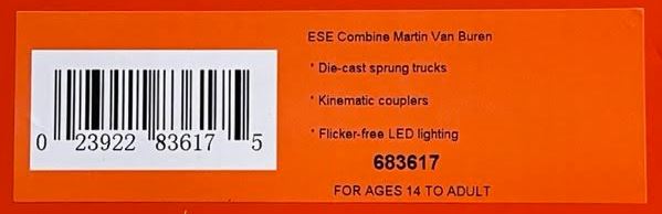 Lionel 6-83617 O Gauge Empire State Express 21" Martin Van Buren Combine Car