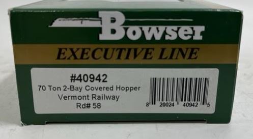 Bowser 40942 HO Scale Vermont Railway 70 Ton 2 Bay Covered Hopper #58