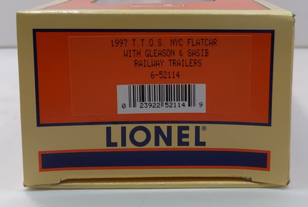 Lionel 6-52114 O Gauge NYC TTOS Flatcar with Gleason & SASIB Trailer