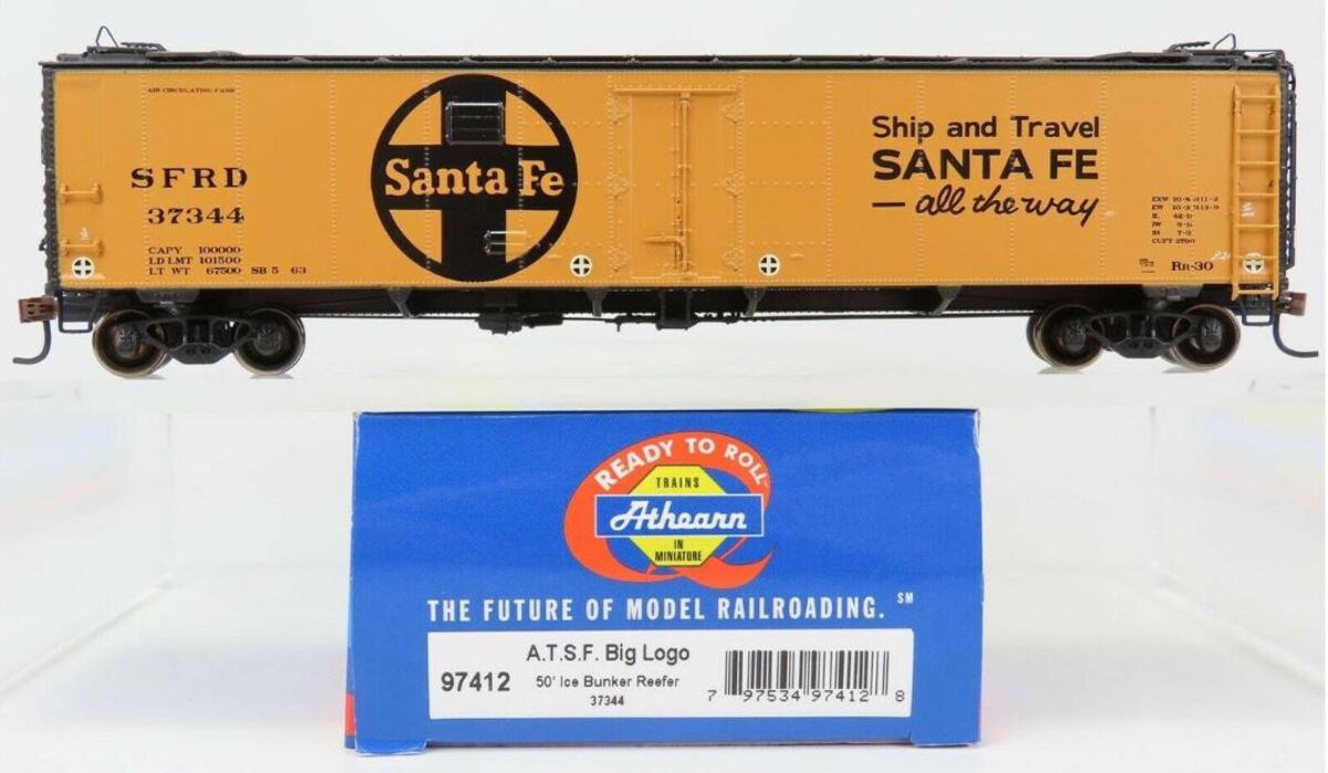 Athearn 97412 HO Scale Santa Fe ATSF 50' Ice Bunker Reefer #37344