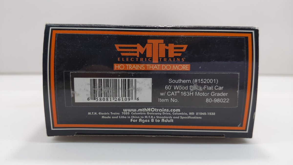MTH 80-98022 Southern HO Scale 60' Wood Deck Flat Car w/163H Motor Grader