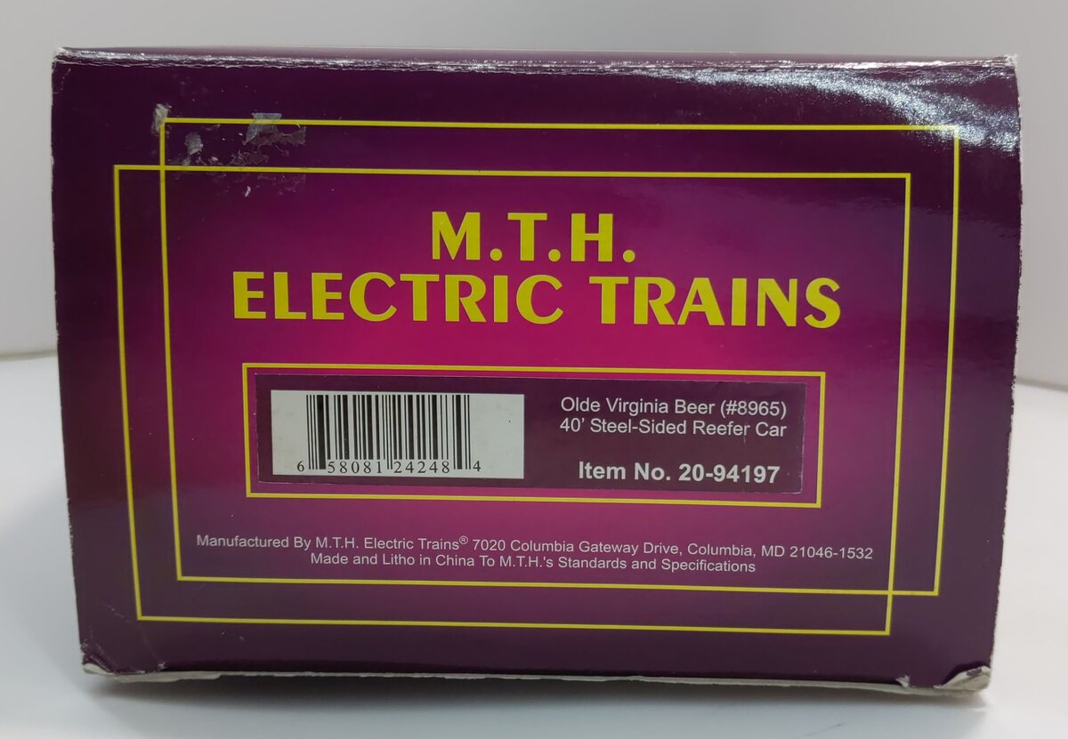 MTH 20-94197 O Olde Virginia Beer Steel-Sided Reefer Car #8965