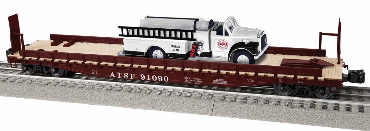 Lionel 2226270 O Santa Fe Flatcar with Firetruck #91090