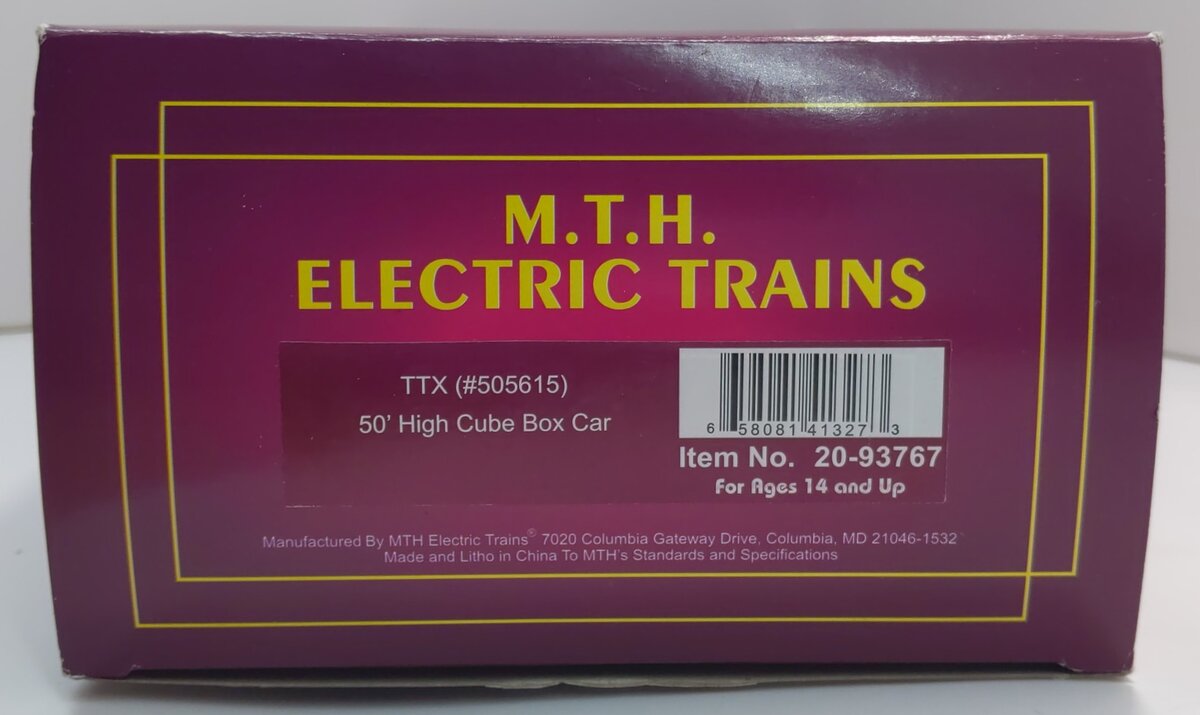 MTH 20-93767 O TTX 50' Hi-Cube Boxcar #505615