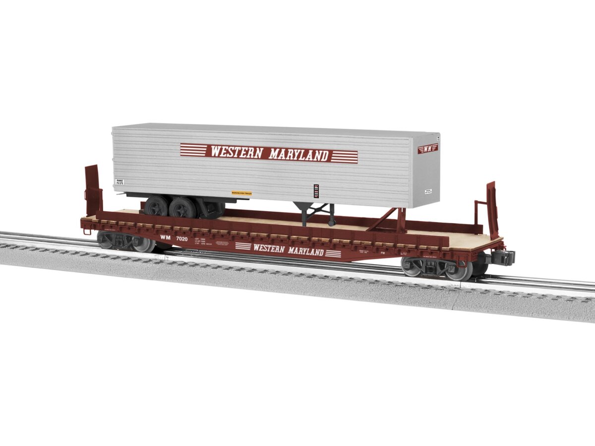 Lionel 6-82843 O Western Maryland 40' Flatcar W/ Trailers