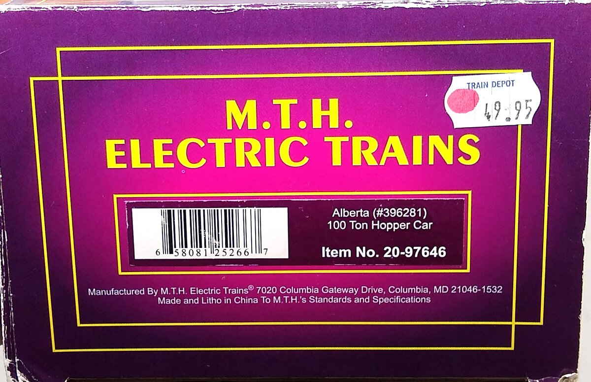 MTH 20-97646 Alberta 100 Ton Hopper Car #396281