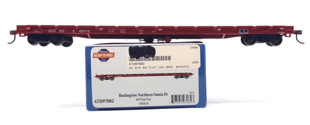 Athearn 97082 HO Burlington Northern Santa Fe 60' Flat Car RTR #848916