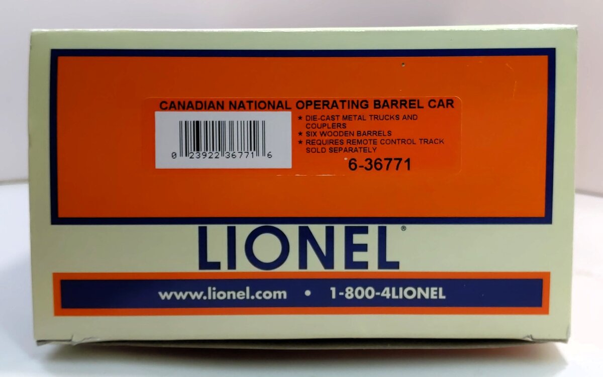 Lionel 6-36771 O Gauge Canadian National Operating Barrel Car #74208