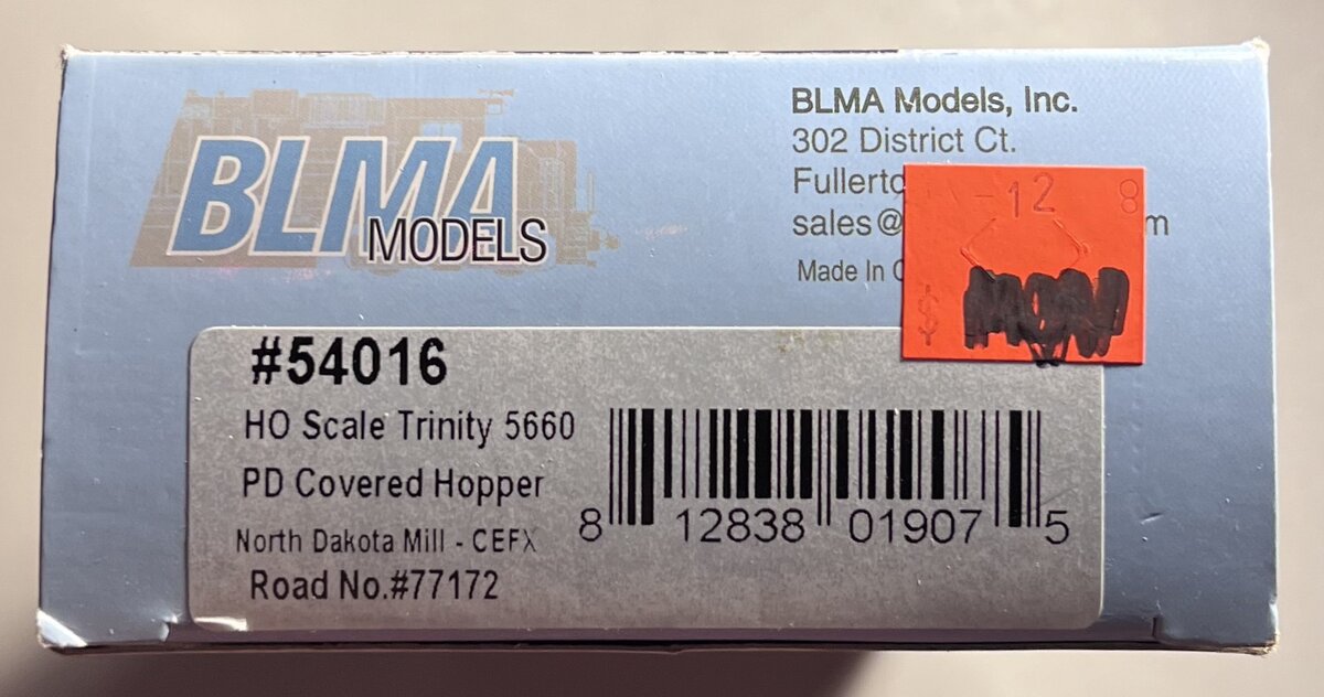 BLMA Models 54016 HO North Dakota Mill Trinity 5660 PD Covered Hopper #77172