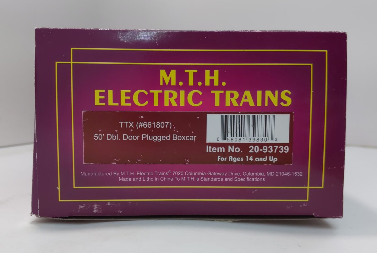 MTH 20-93739 O TTX 50' Double Door Plugged Boxcar #661807