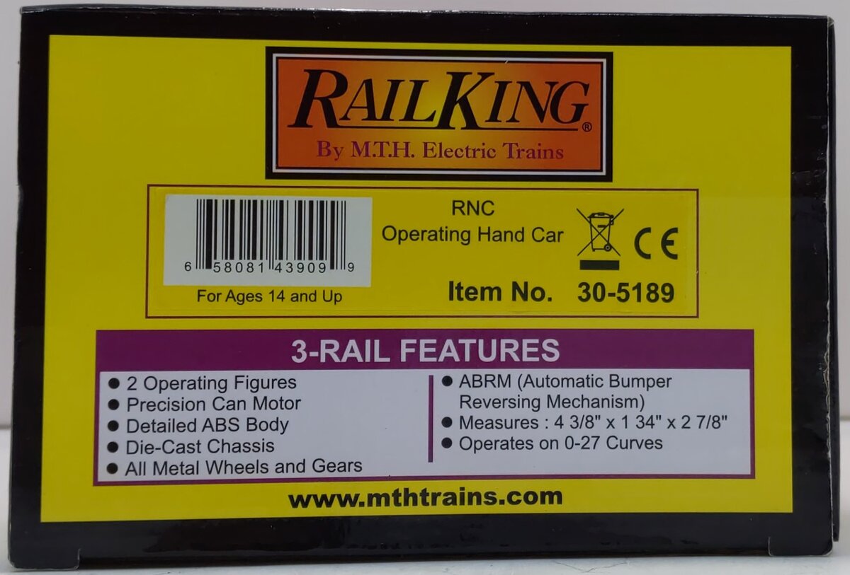 MTH 30-5189 O RNC RailKing Operating Hand Car #2020
