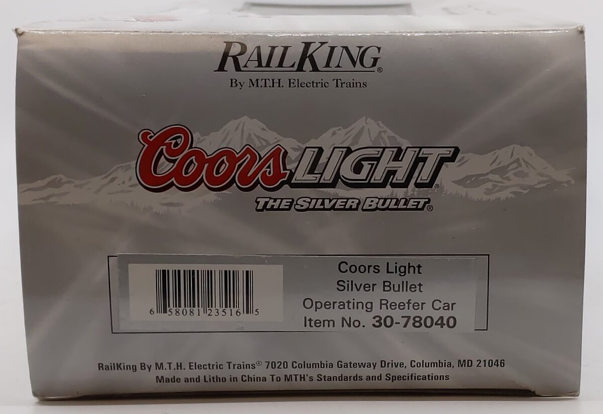 MTH 30-78040 O Gauge Coors Light Silver Bullet Operating Reefer Car
