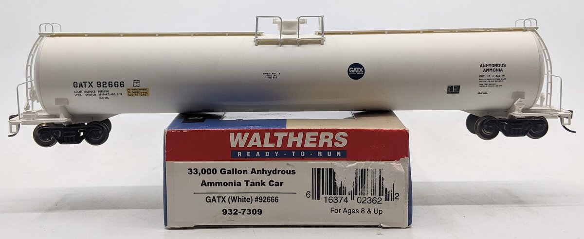Walthers 932-7309 HO Scale GATX Ammonia 33K Gallon Tank Car #92666