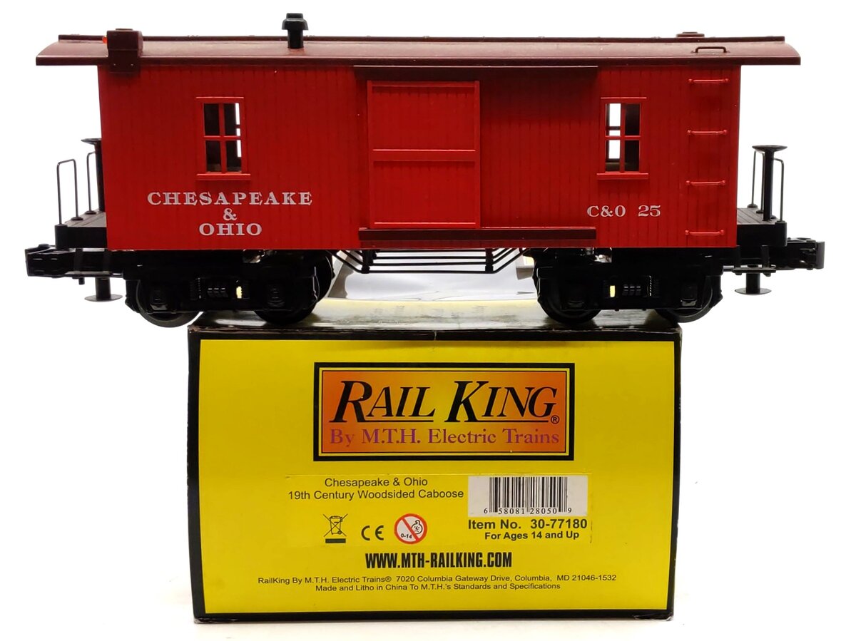 MTH 30-77180 O Gauge Chesapeake & Ohio 19th Century Woodsided Caboose #25