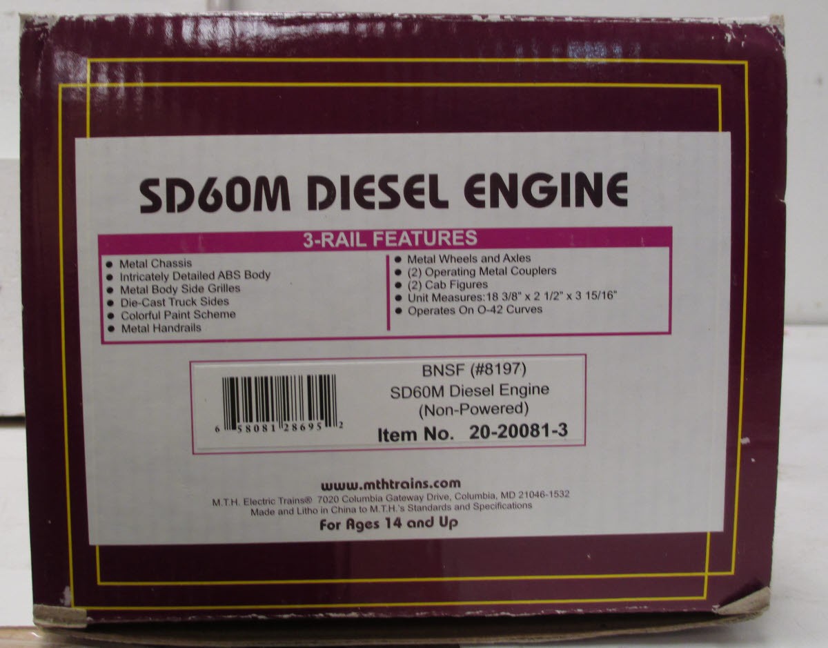 MTH 20-20081-3 BNSF SD60M Non-Powered Diesel Engine #8197