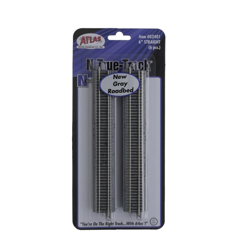 Atlas G2401 N True Track Gray Ballast 6" Code 65 Straight Track (Pack of 6)