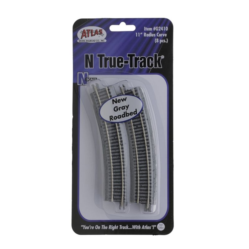 Atlas G2410 N Gray Ballast 11" Radius Code 65 Curved Track (Pack of 8)