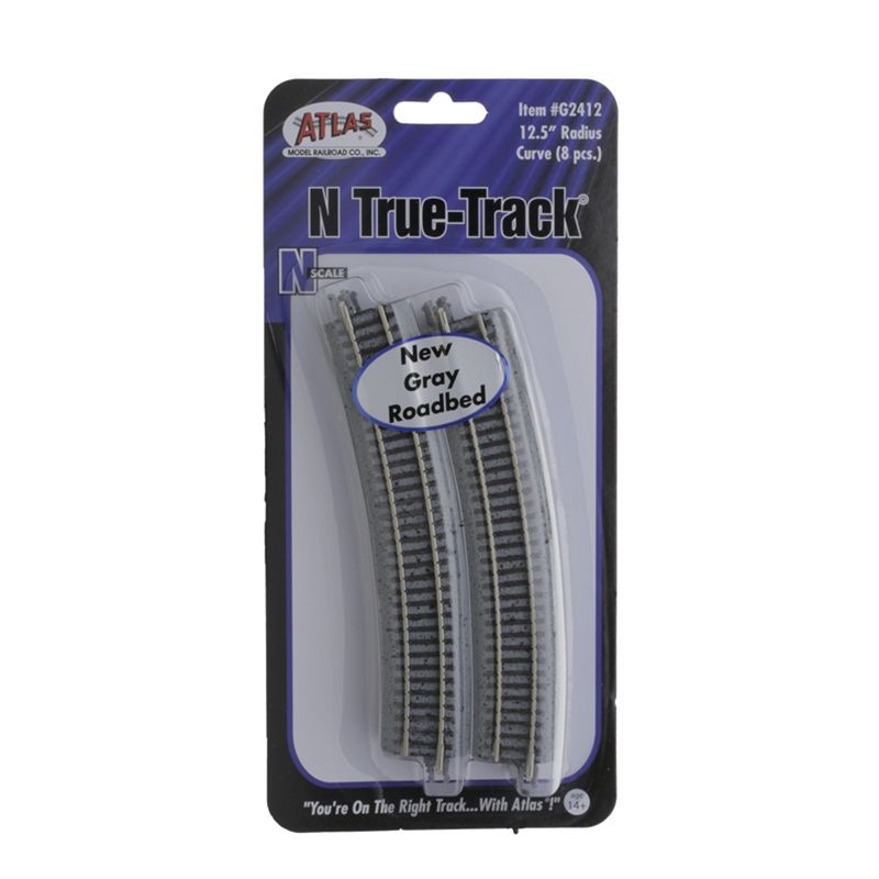 Atlas G2412 N Gray Ballast 12-1/2" Radius Code 65 Curved Track (Pack of 8)