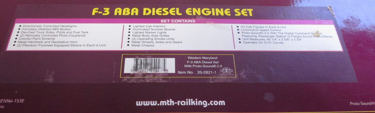MTH 20-2821-1 Western Maryland F-3 ABA Diesel Engine Set w/PS 2 #51/52/421