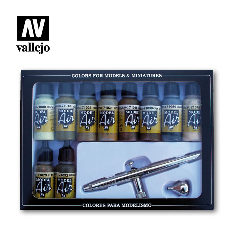 Vallejo Paint 71168 Camouflage Colors & Airbrush (Set of 10)
