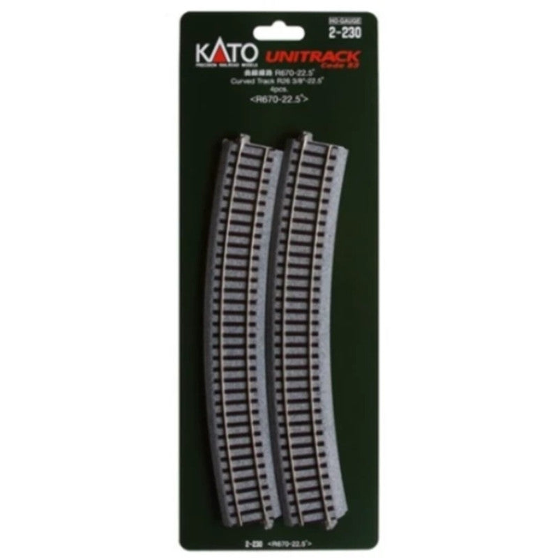 Kato 2-230 HO Code 83 26-3/8" Radius 22.5° Curved UniTrack (Pack of 4)