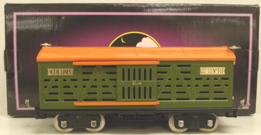 MTH 10-1087 Standard Gauge 513 Green & Orange Cattle Car #513 with Brass Trim