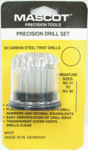Mascot 177 #61-80 Precision Carbon Drill Bits w/Plastic Case