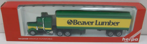 Herpa 6036 HO Beaver Lumber Tractor Trailer in Green & Yellow