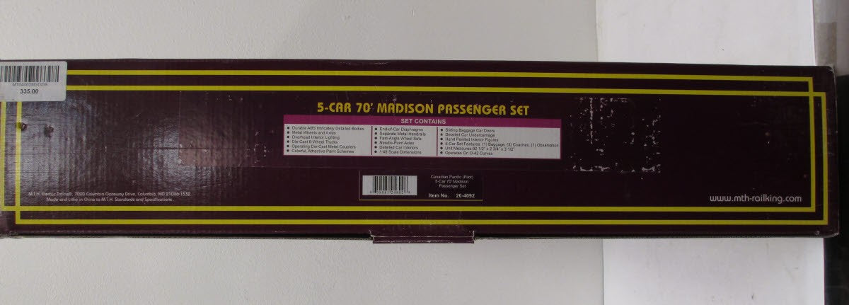 MTH 20-4092 O Canadian Pacific Premier 70’ Madison Passenger Car Set (Set of 5)
