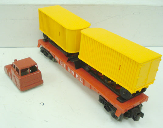 Lionel 6431 Vintage O Flatcar w/2 Trailers and Die Cast Midge Tractor - Rare