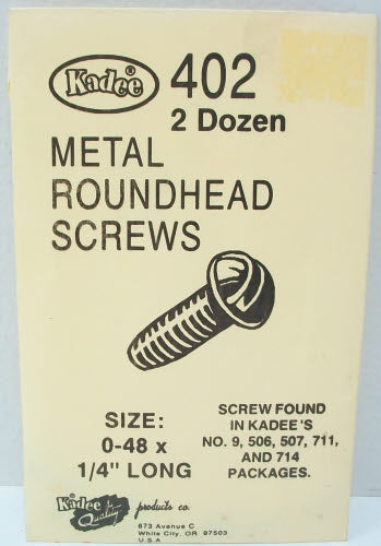 Kadee 402 HO Coupler Mounting Metal Roundhead Screws 0-48 x 1/4" (Pack of 24)