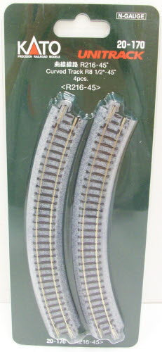 Kato 20-170 N Gauge 8-1/2" Radius 45° Curved UniTrack (Pack of 4)