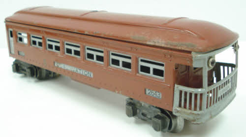 Lionel 2643 Vintage O Prewar Tinplate Brown & Gray Observation Passenger Car