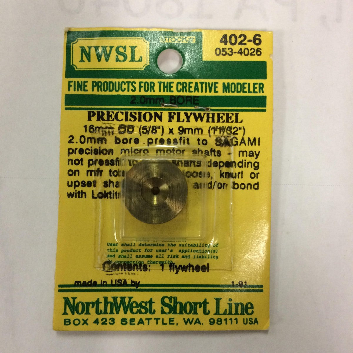 Northwest Short Line 402-6 Brass 2.0mm BORE Precision FlyWheel