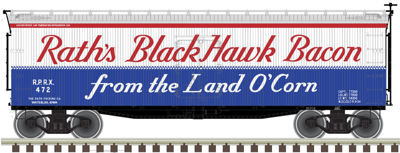 Atlas 3002561 O Rath's Black Hawk Bacon 2-Rail 40' Wood Reefer Car #472