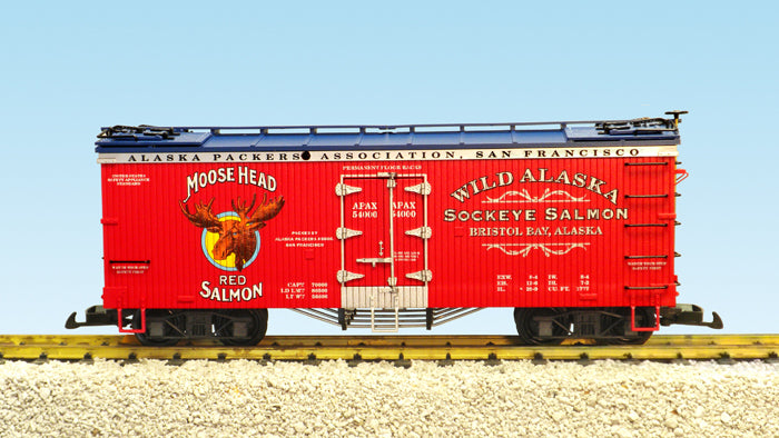 USA Trains R16463 G Moose Head Red Salmon Wood Reefer Car