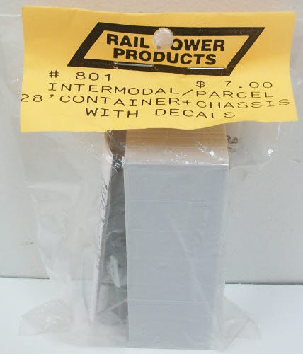 Rail Power 801 HO 28' Intermodal Parcel Container+Chassis With Decals