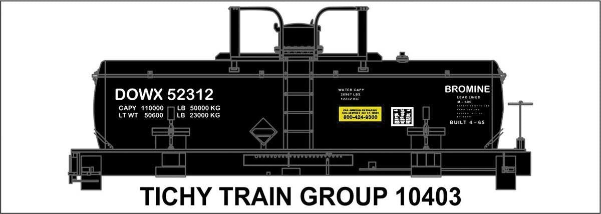 Tichy 10403 HO Dow Chemical Bromine Tank Car Decal Sheet Set